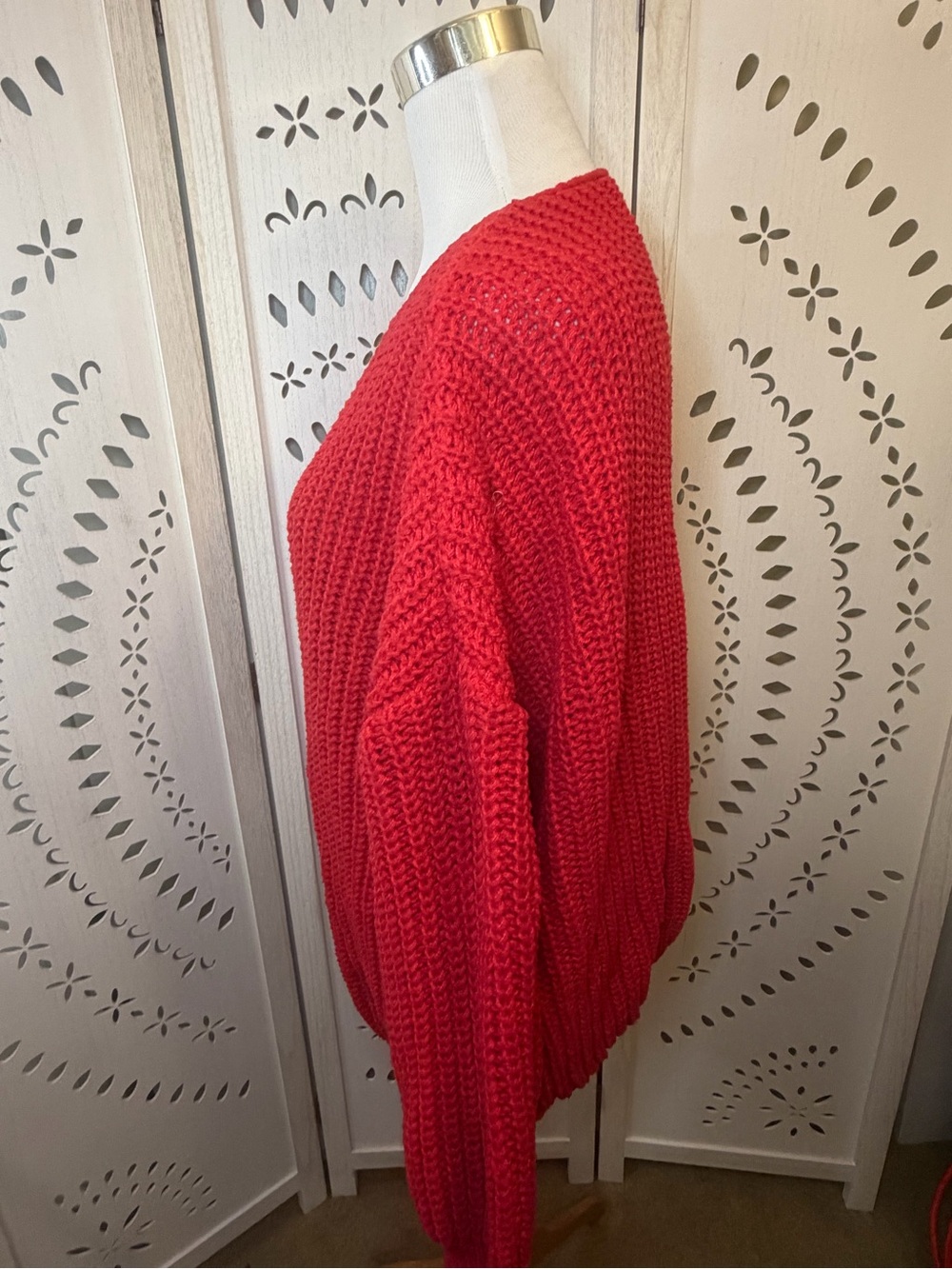 Red Women's Chunky Knit Cardigan Sweater - Picture 8 of 9